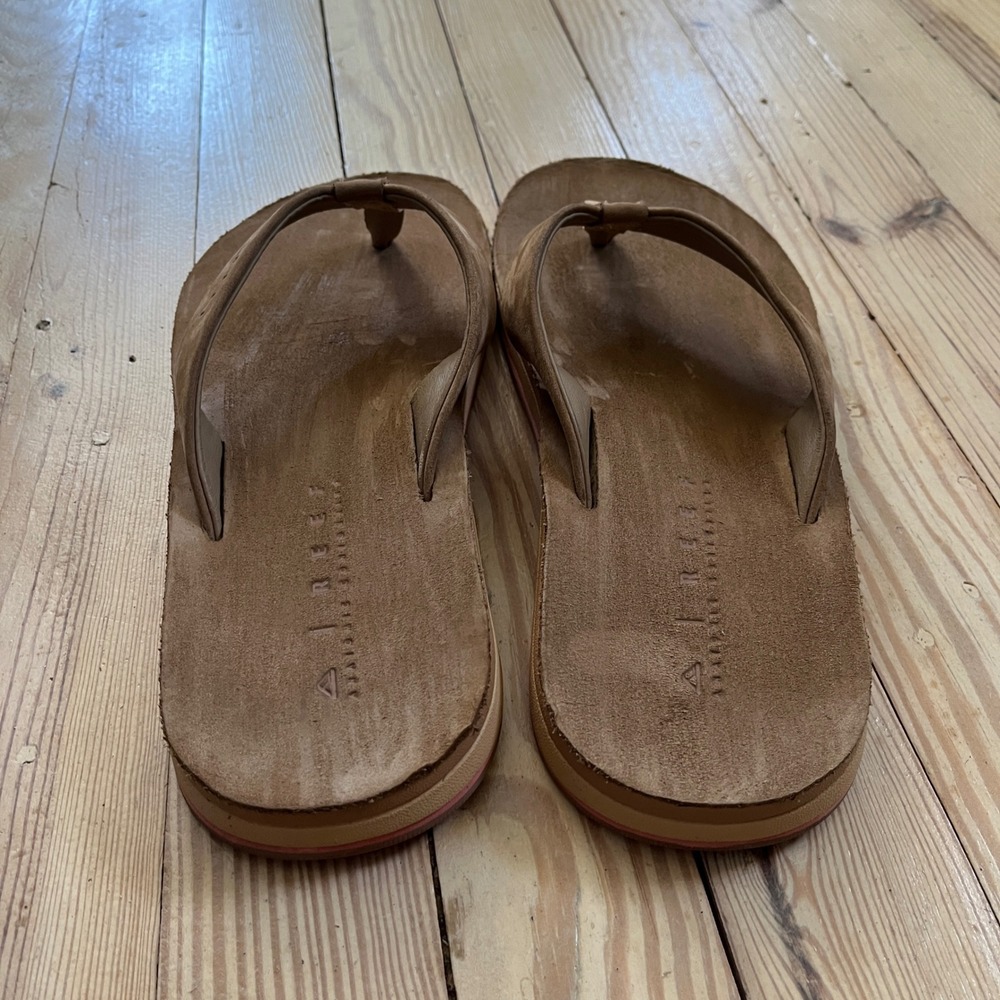 Reef Ojai Classic Flip Flops Womens Size 10 Tan Brown Leather Thong Sandals - Picture 7 of 9